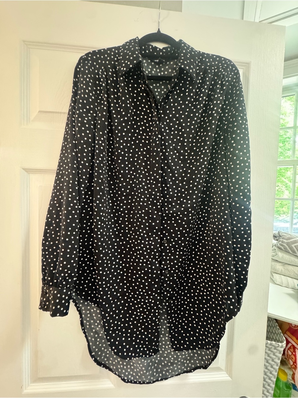 Express Black Blouse with White Polka Dots